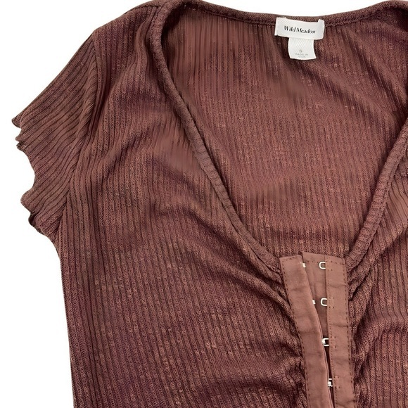 NWT WildMeadow Corset Brown Ribbed Short Sleeve Top (Small) - Picture 2 of 3